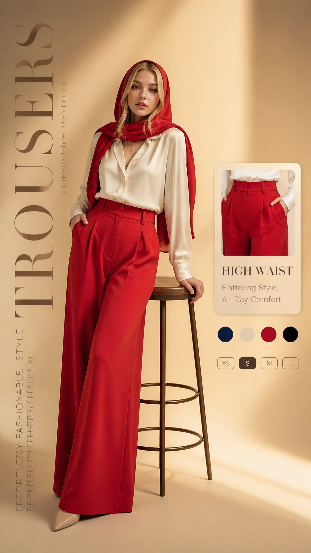 High-End Editorial Red Trousers Campaign