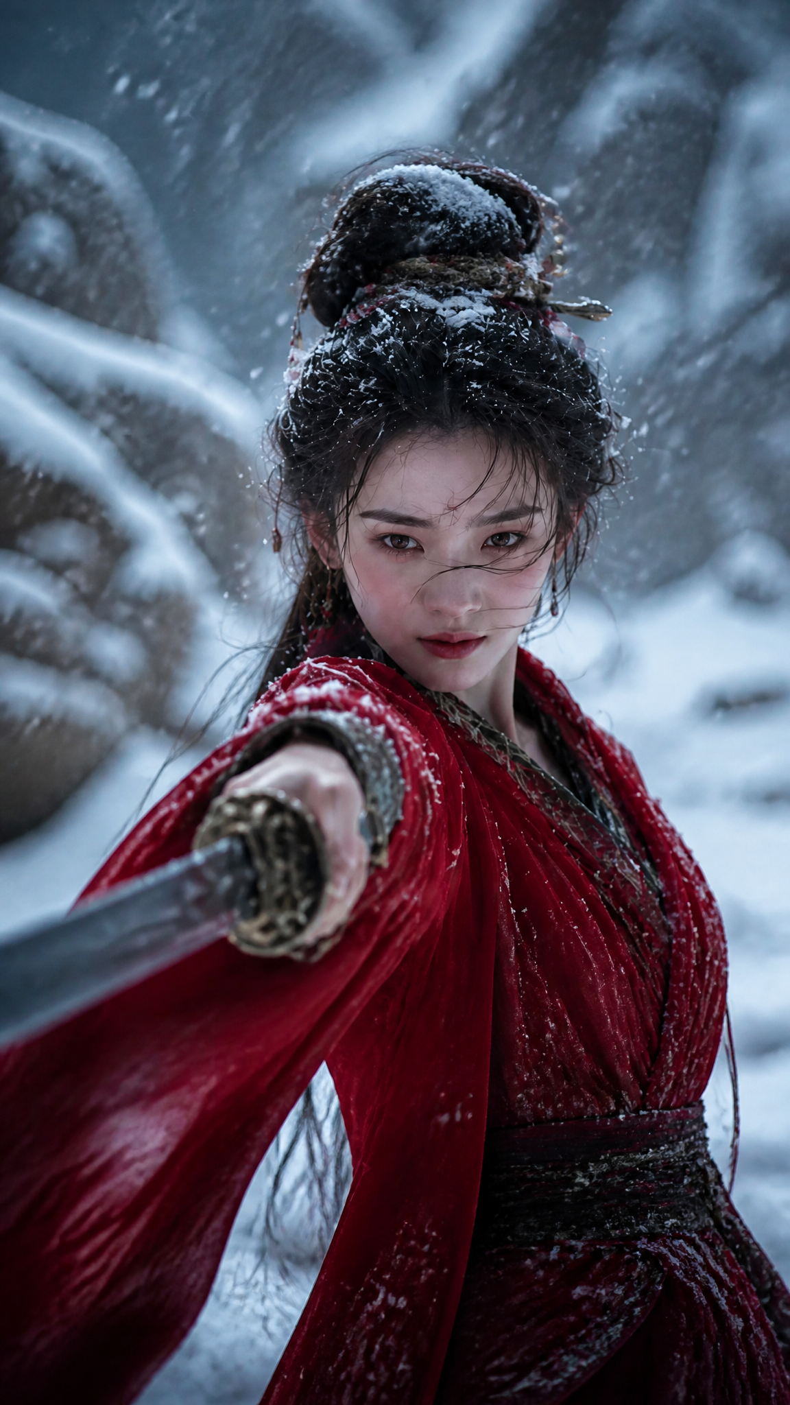 Crimson Blade in Winter Solitude