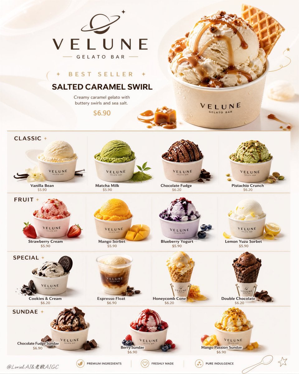 Velune Gelato Bar Ultra-Premium Editorial Menu Poster - alternate