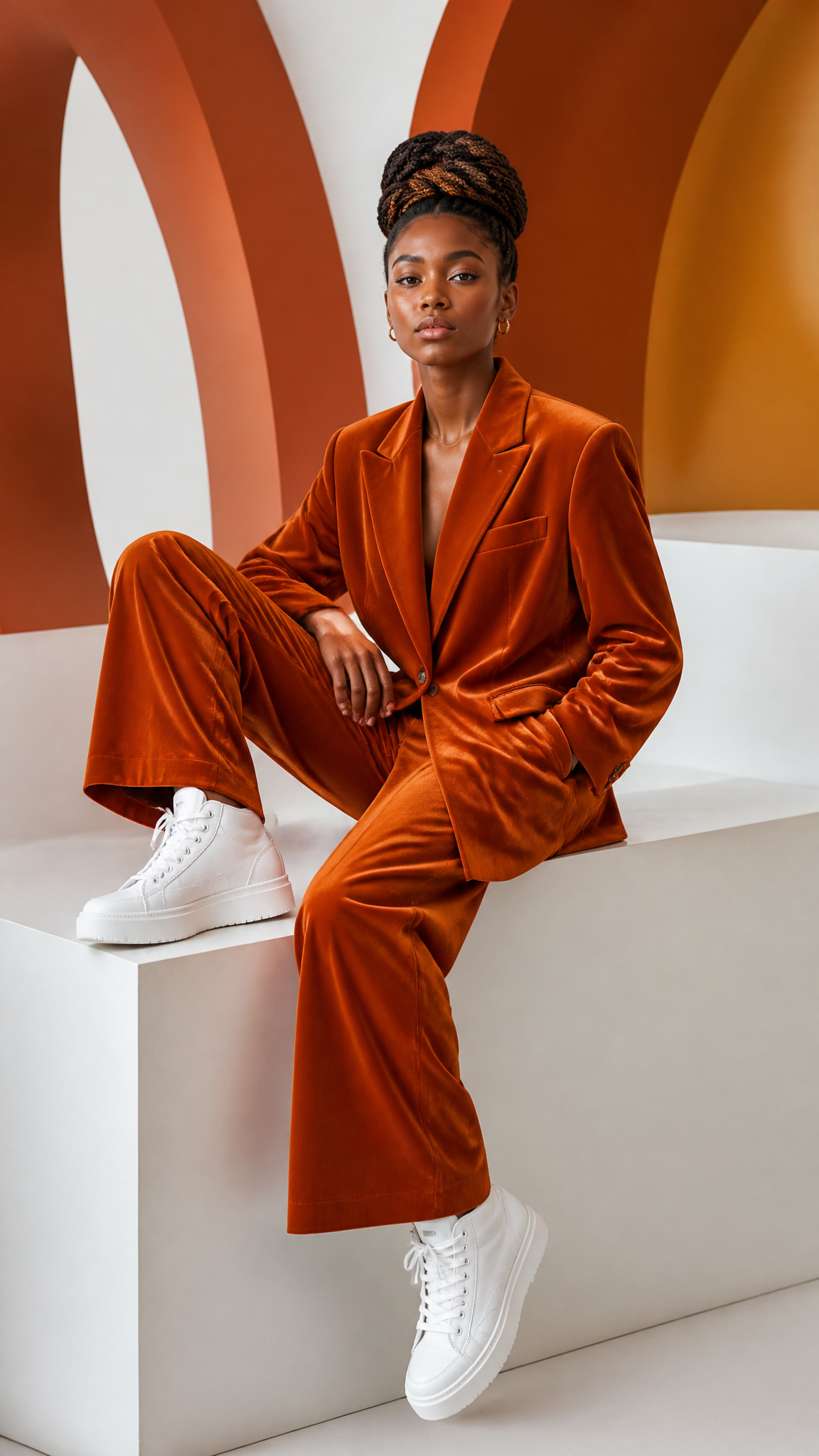 Editorial Velvet Fashion in Minimalist Studio