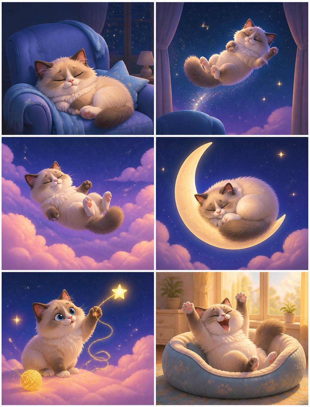 Dreamy Ragdoll Cat Cosmic Journey Storyboard