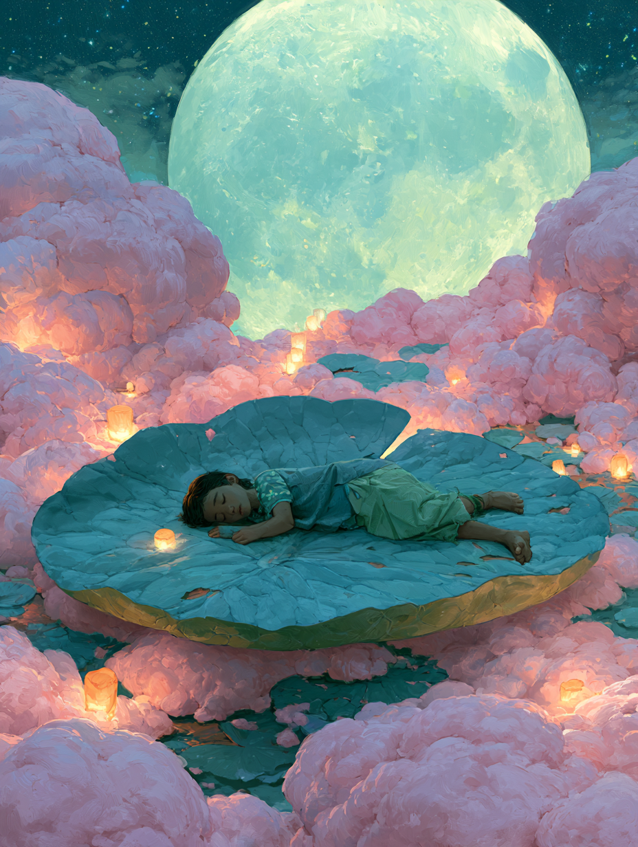 Celestial Slumber on a Pastel Lily Pad