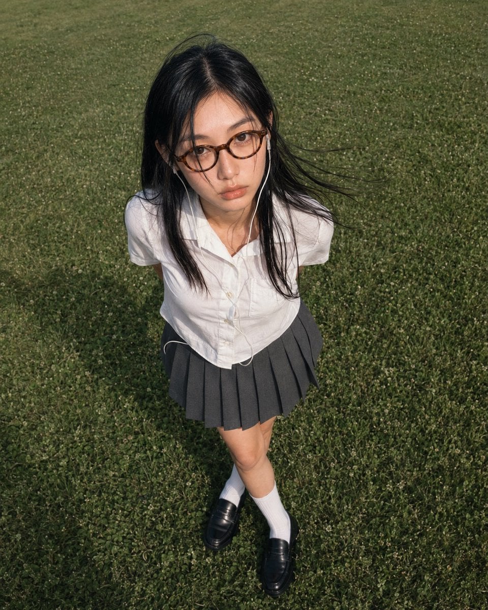 High-Angle Nostalgic Portrait of Woman in School Uniform - alternate