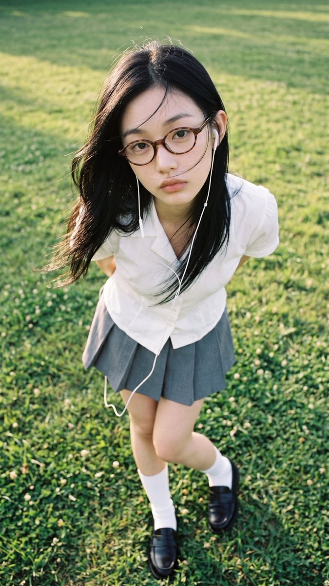 High-Angle Nostalgic Portrait of Woman in School Uniform - alternate