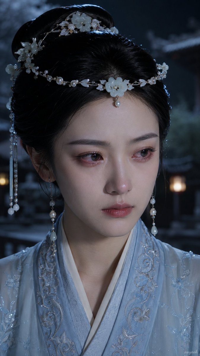 Melancholic Nobility in Ancient Blue Hanfu