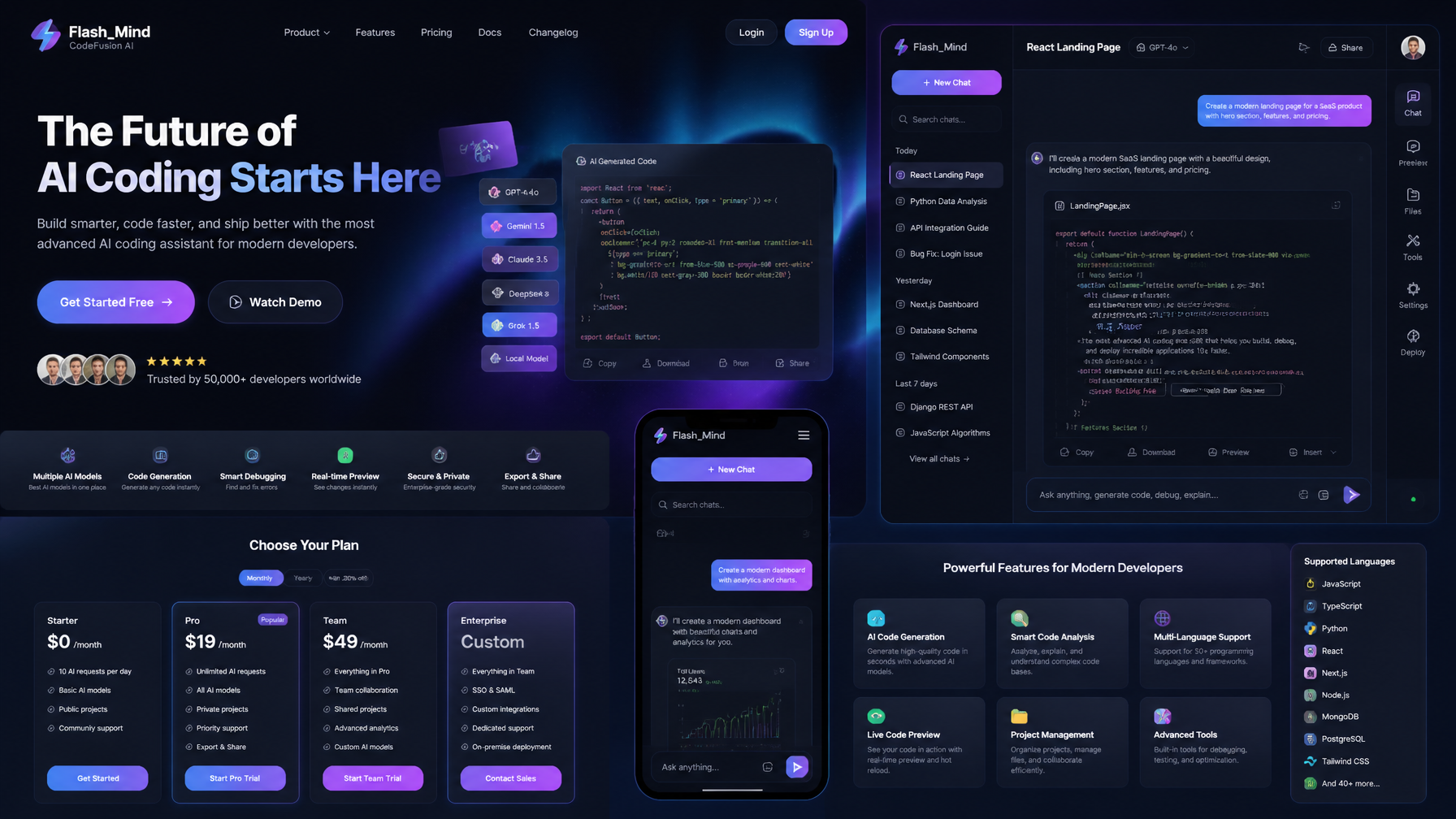 Flash_Mind: Ultra-Premium AI Coding Assistant Interface