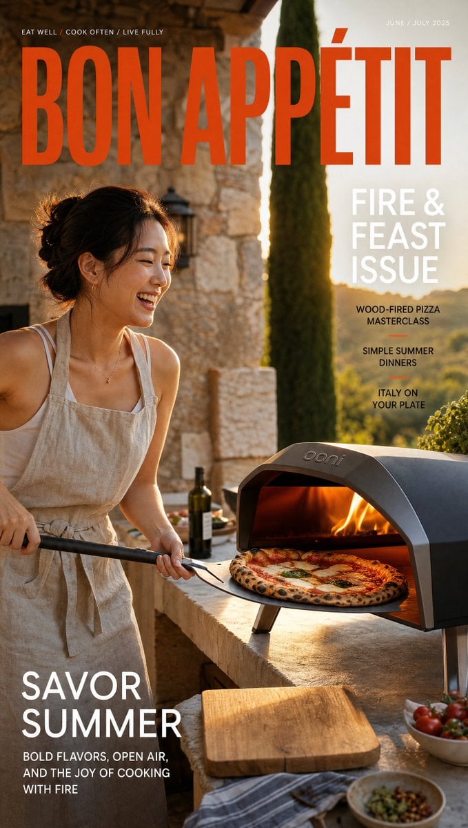 Korean Chef Baking Pizza in Italian Terrace Setting