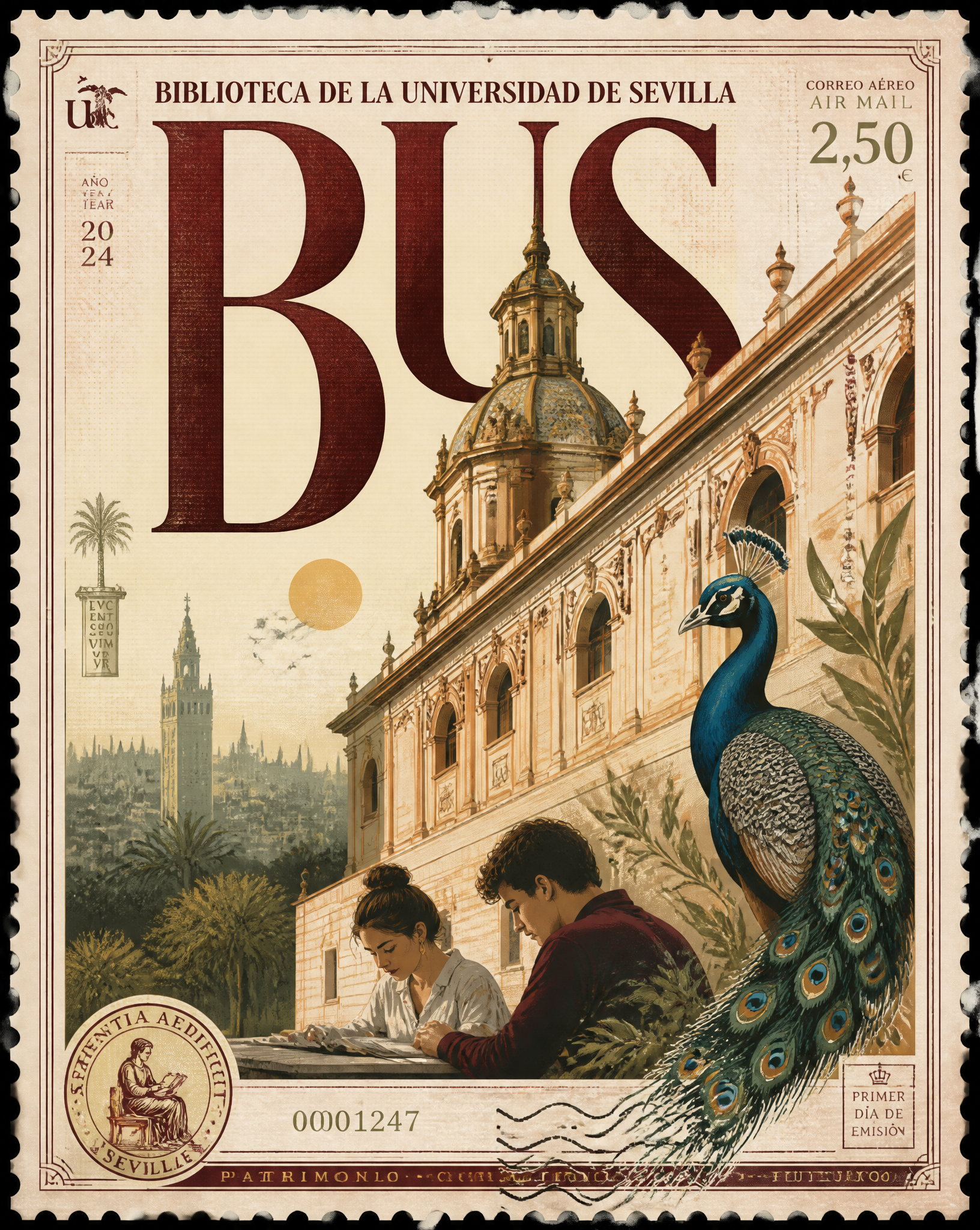 Luxury Collectible Stamp Poster: University of Seville Library