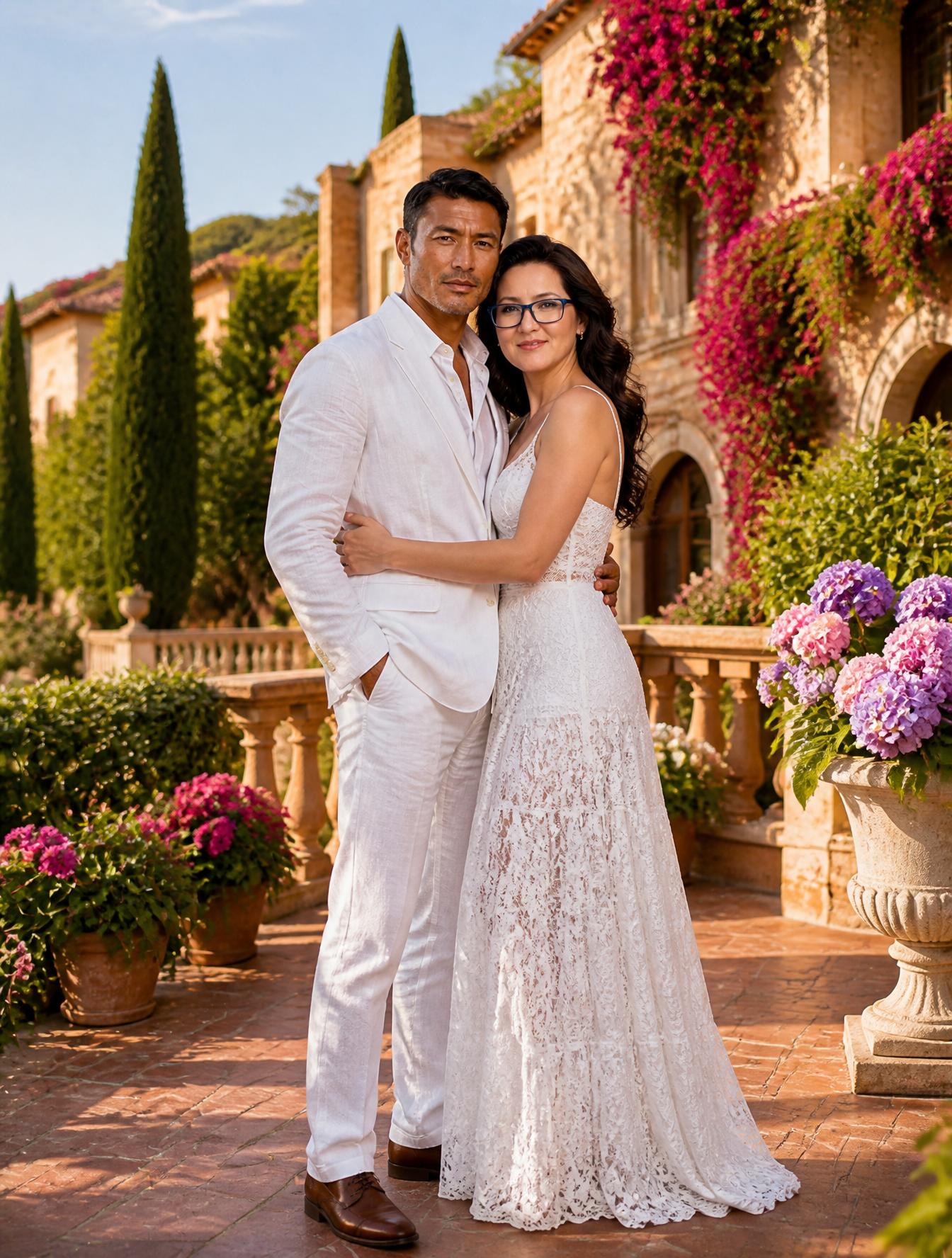 Romantic Couple at Mediterranean Villa Terrace