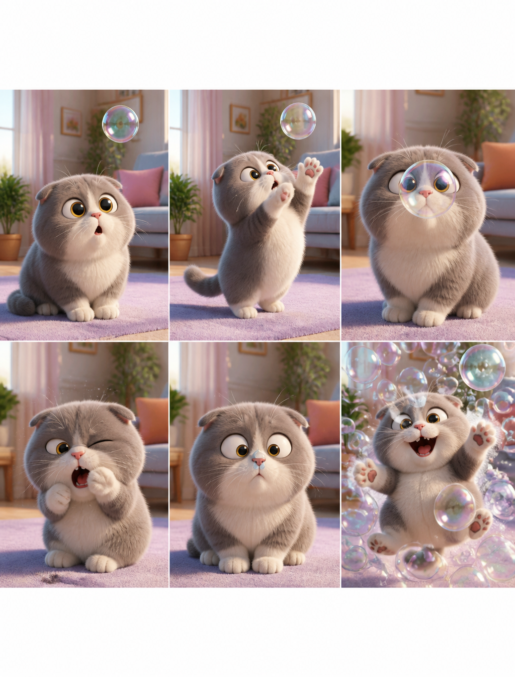 Scottish Fold Cat Bubble Adventure Storyboard