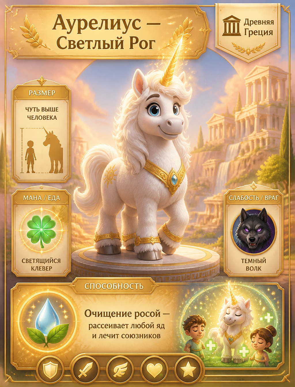 Pixar Style MOBA Hero Card - Aurelius the Unicorn