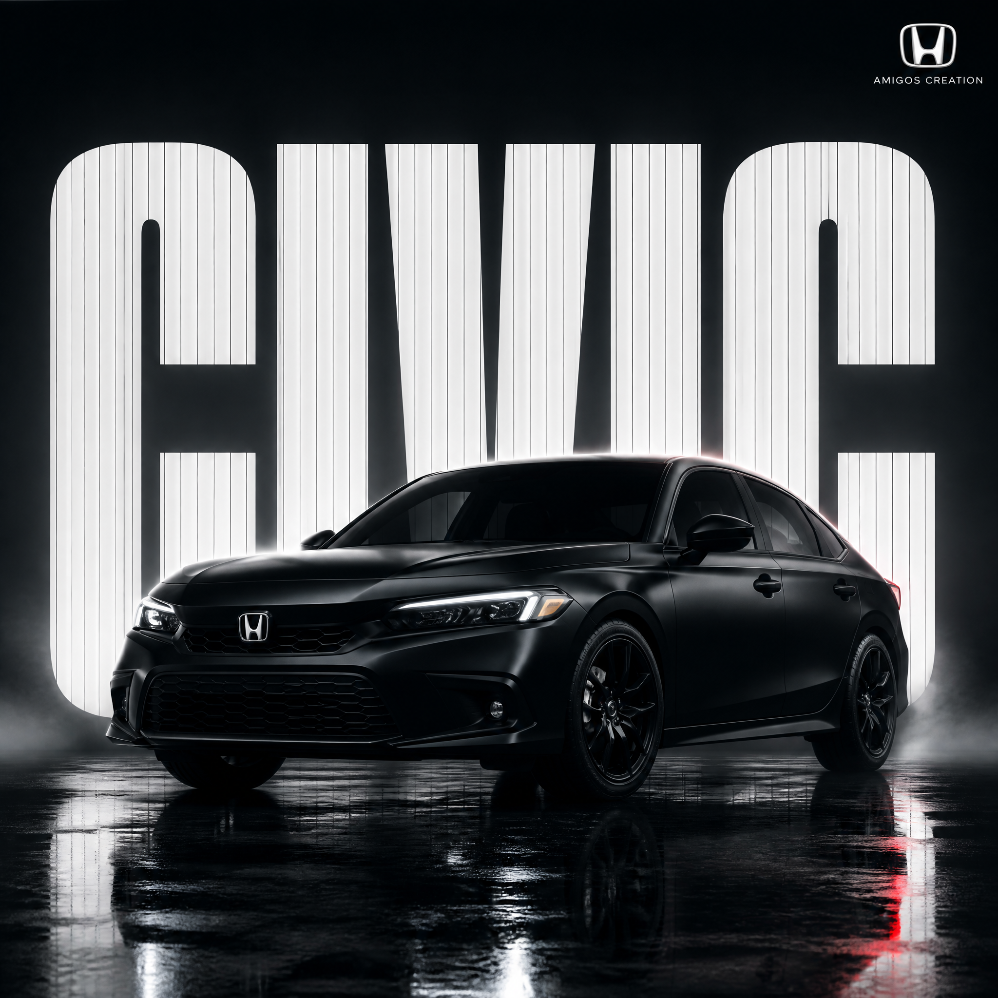 Matte Black Honda Civic Professional Billboard Design
