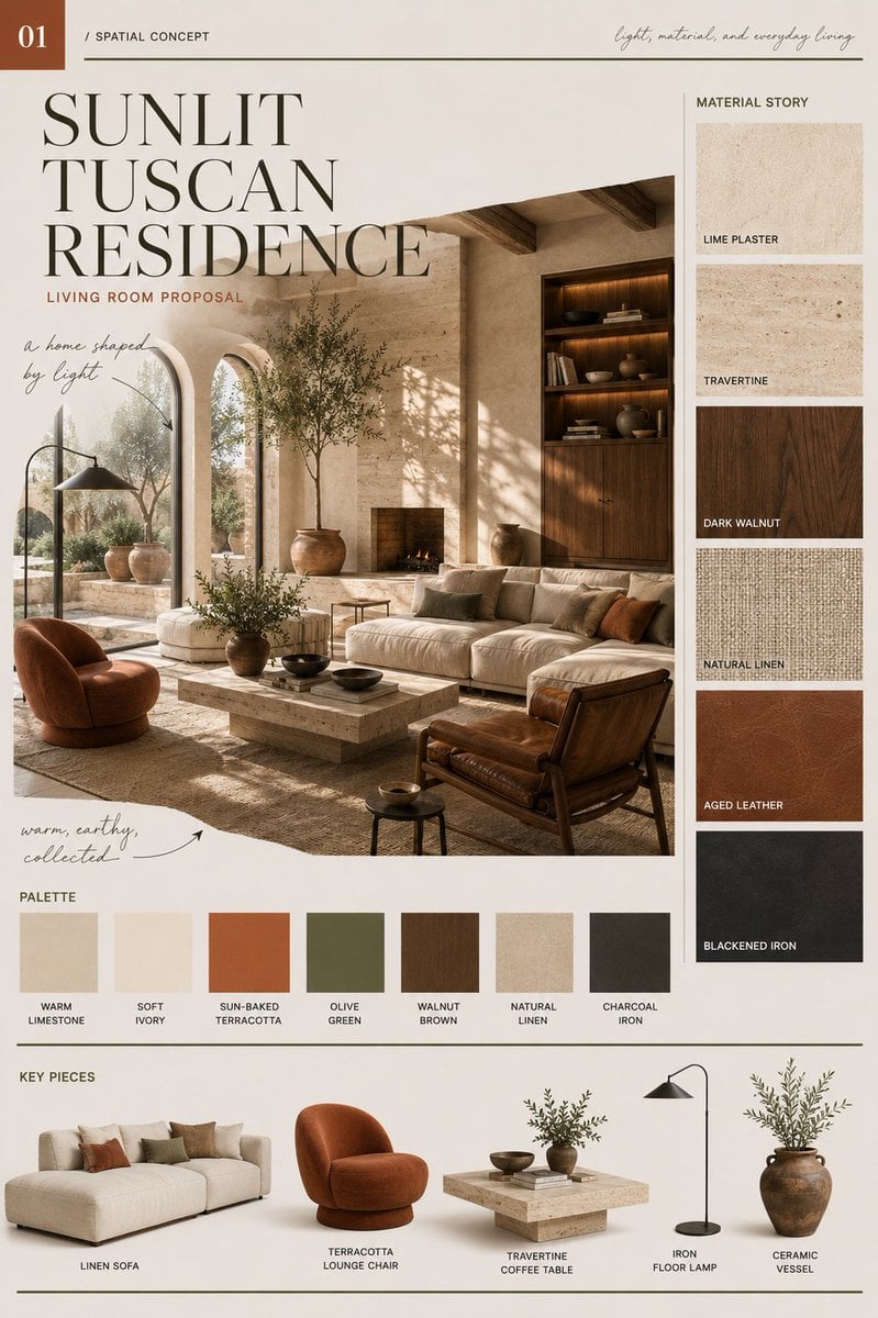 Modern Tuscan Interior Design Editorial Proposal