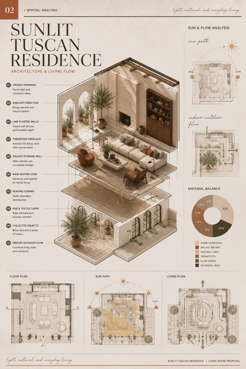 Modern Tuscan Interior Design Editorial Proposal - alternate