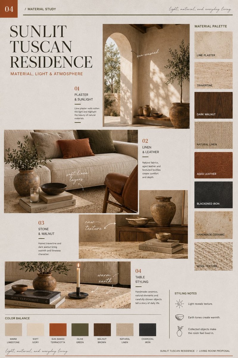 Modern Tuscan Interior Design Editorial Proposal - alternate