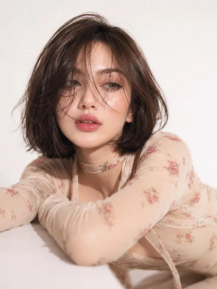 90s Editorial Portrait of a Curvy Woman in Floral Mesh - alternate