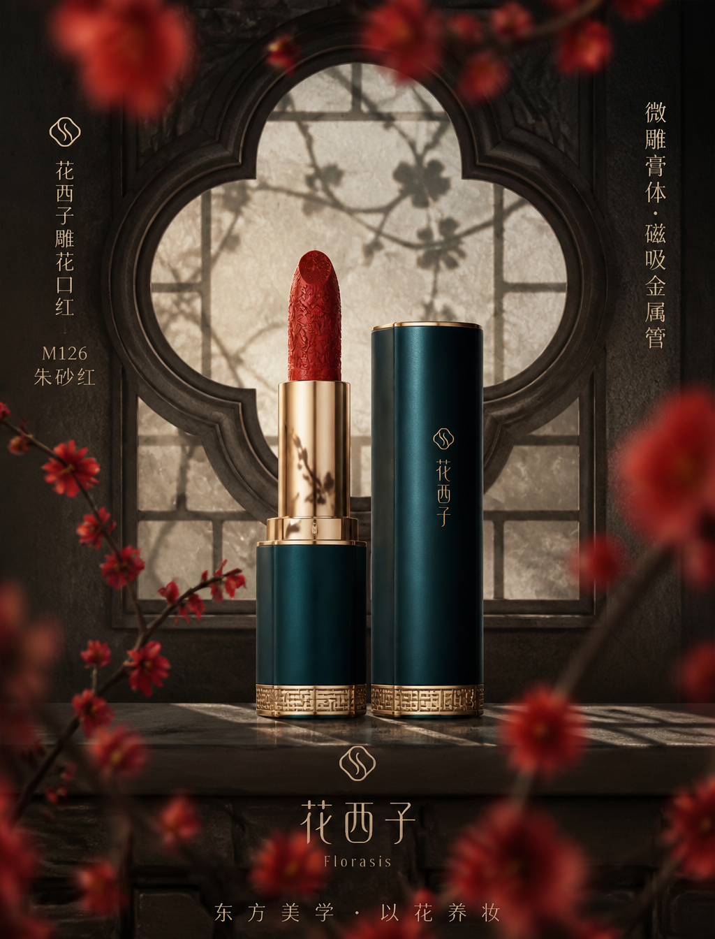 Neo-Oriental Cinnabar Carved Lipstick