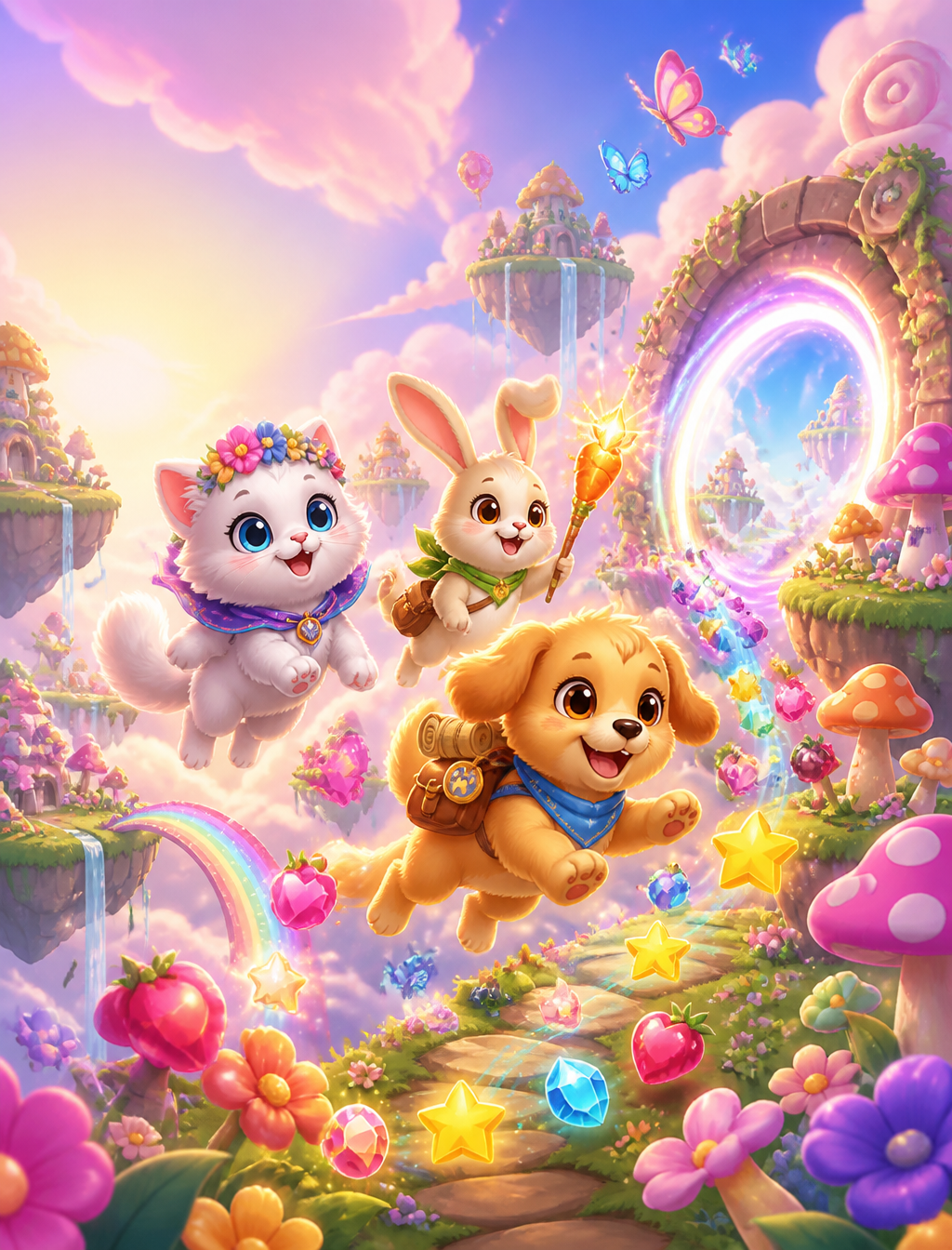 Whimsical Animal Trio Fantasy Game Splash