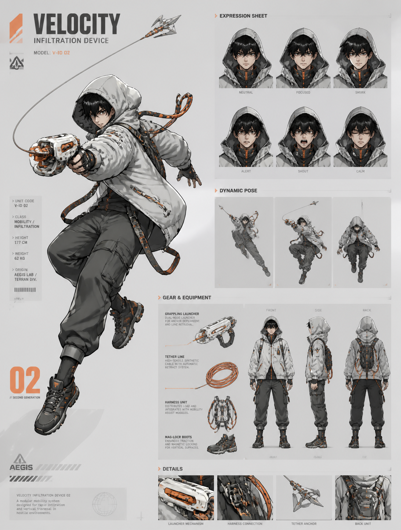 High-Speed Infiltration Device Character Concept Sheet