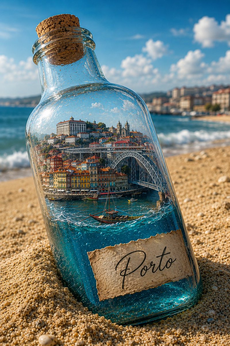 Miniature City in a Sandy Beach Glass Bottle