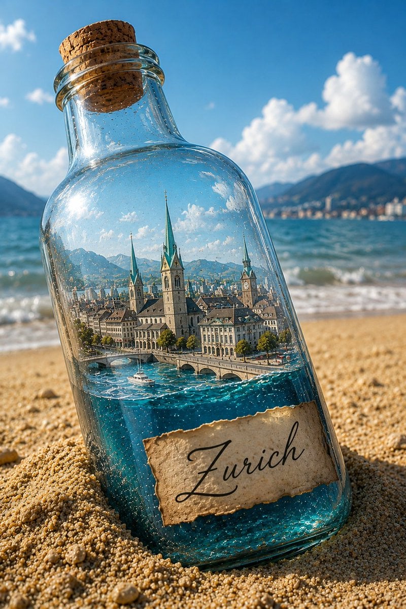 Miniature City in a Sandy Beach Glass Bottle - alternate