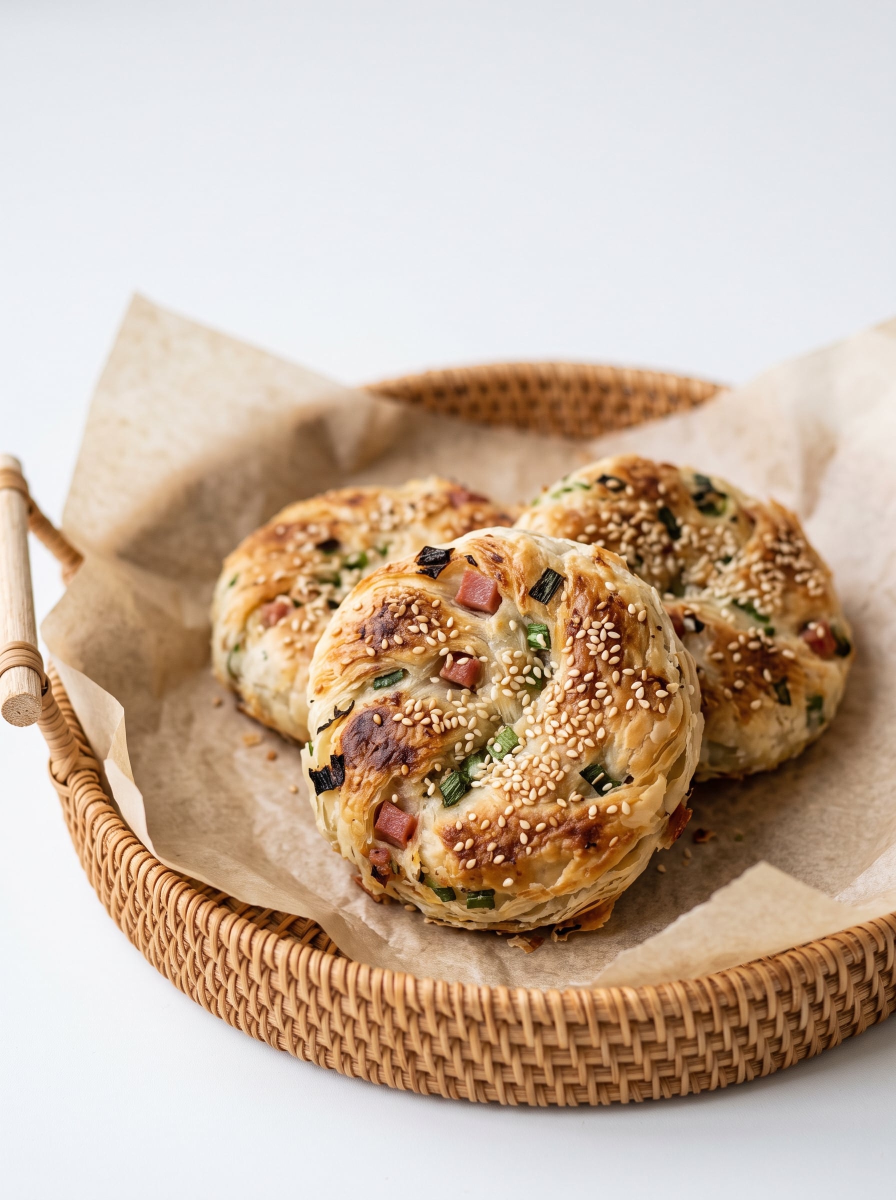 Artisanal Crispy Scallion Ham Guokui Flatbread