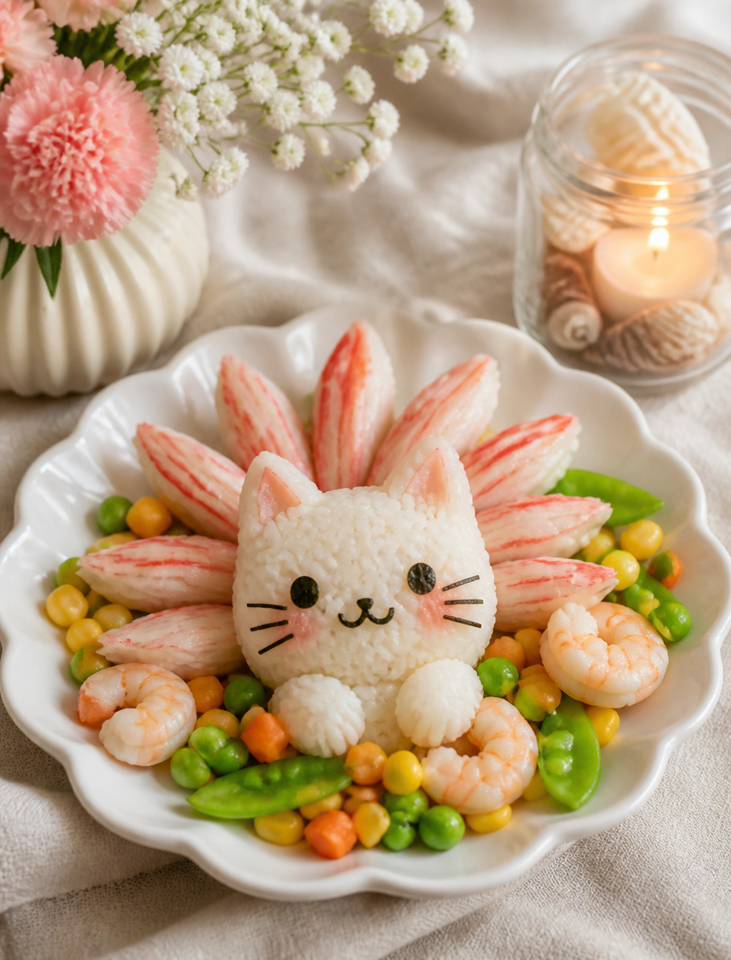 Kawaii Nine-Tailed Kitten Rice Ball Bento