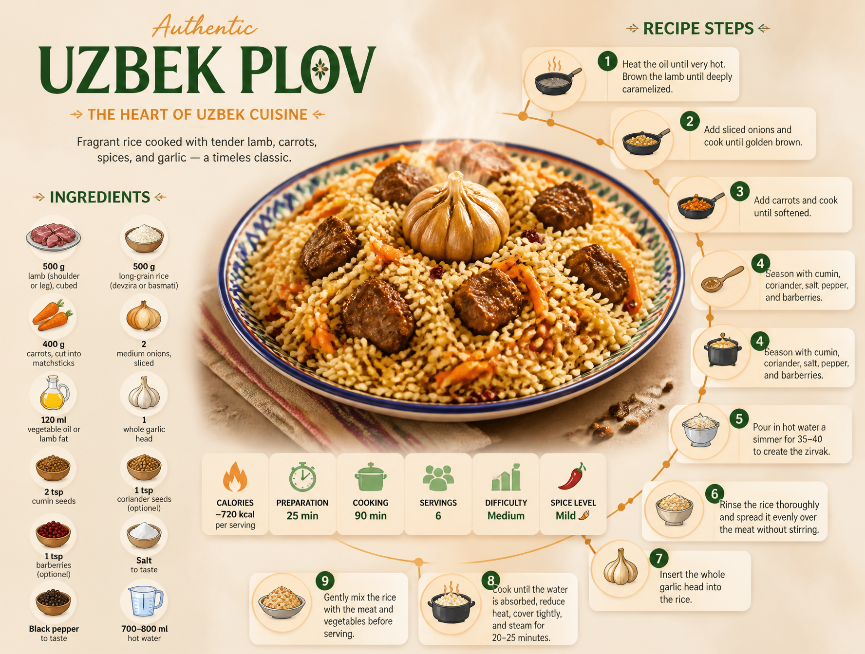 Modern Uzbek Plov Gourmet Recipe Infographic