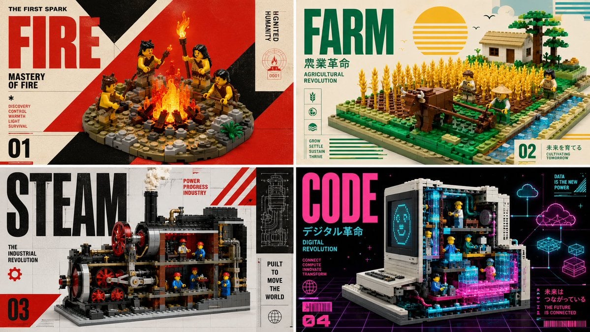 Evolutionary History LEGO Grid Poster