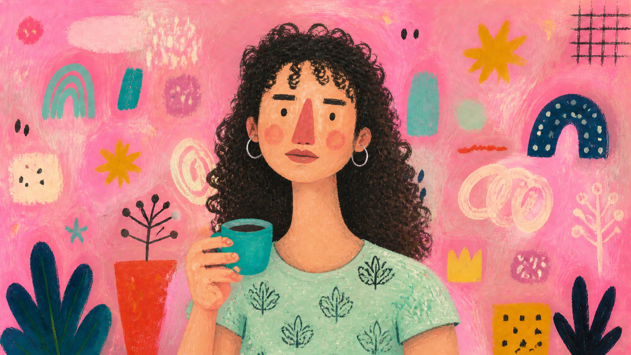Quirky Mid-Century Pastel Portrait
