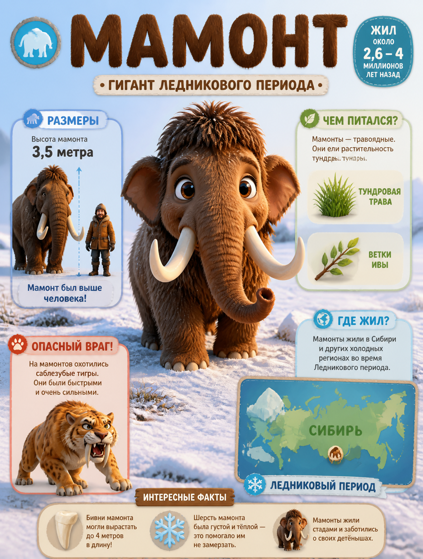 Cute Baby Mammoth Paleontology Infographic