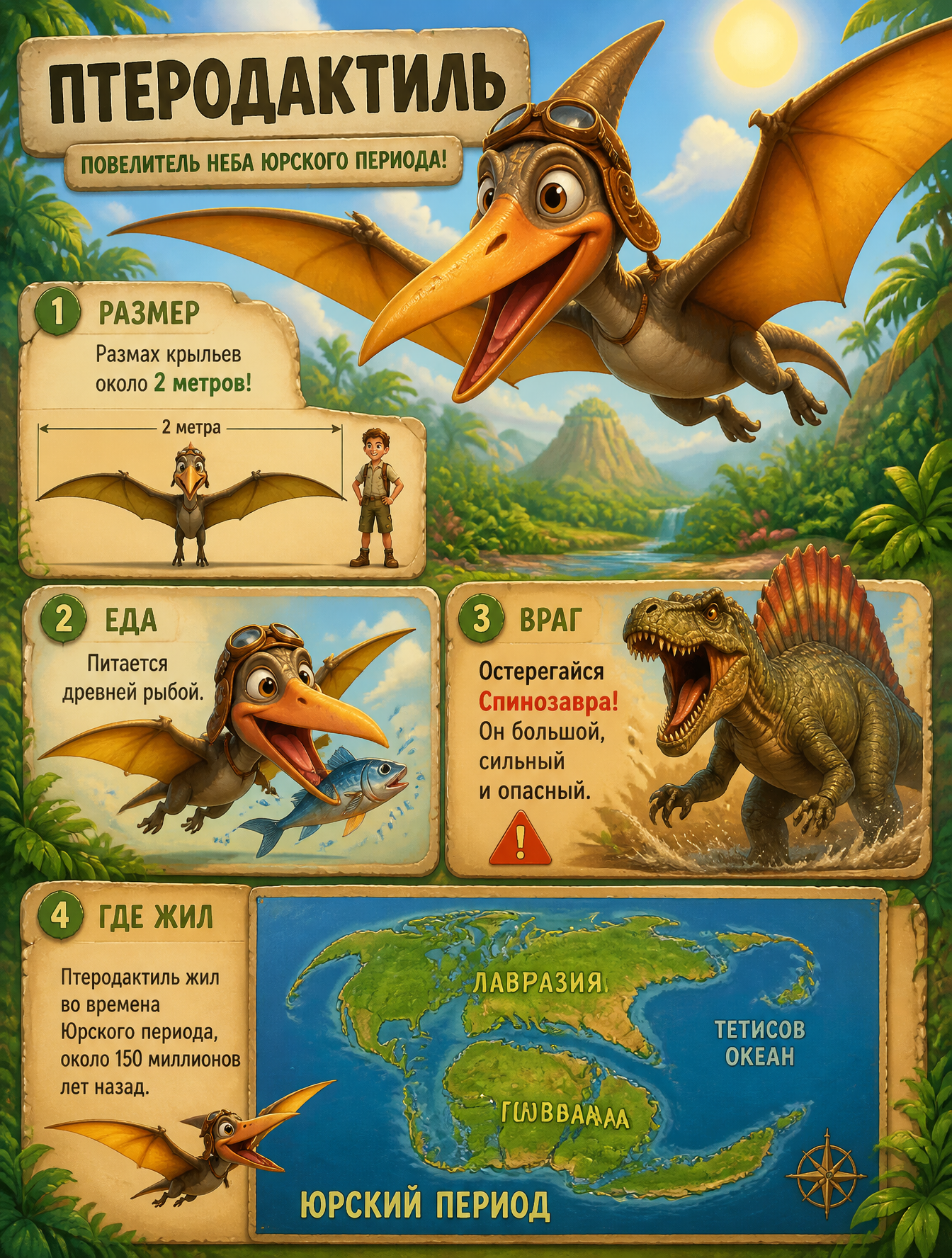 Prehistoric Pterodactyl Educational Infographic