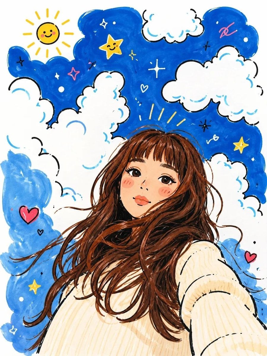Whimsical Kawaii Sky Portrait