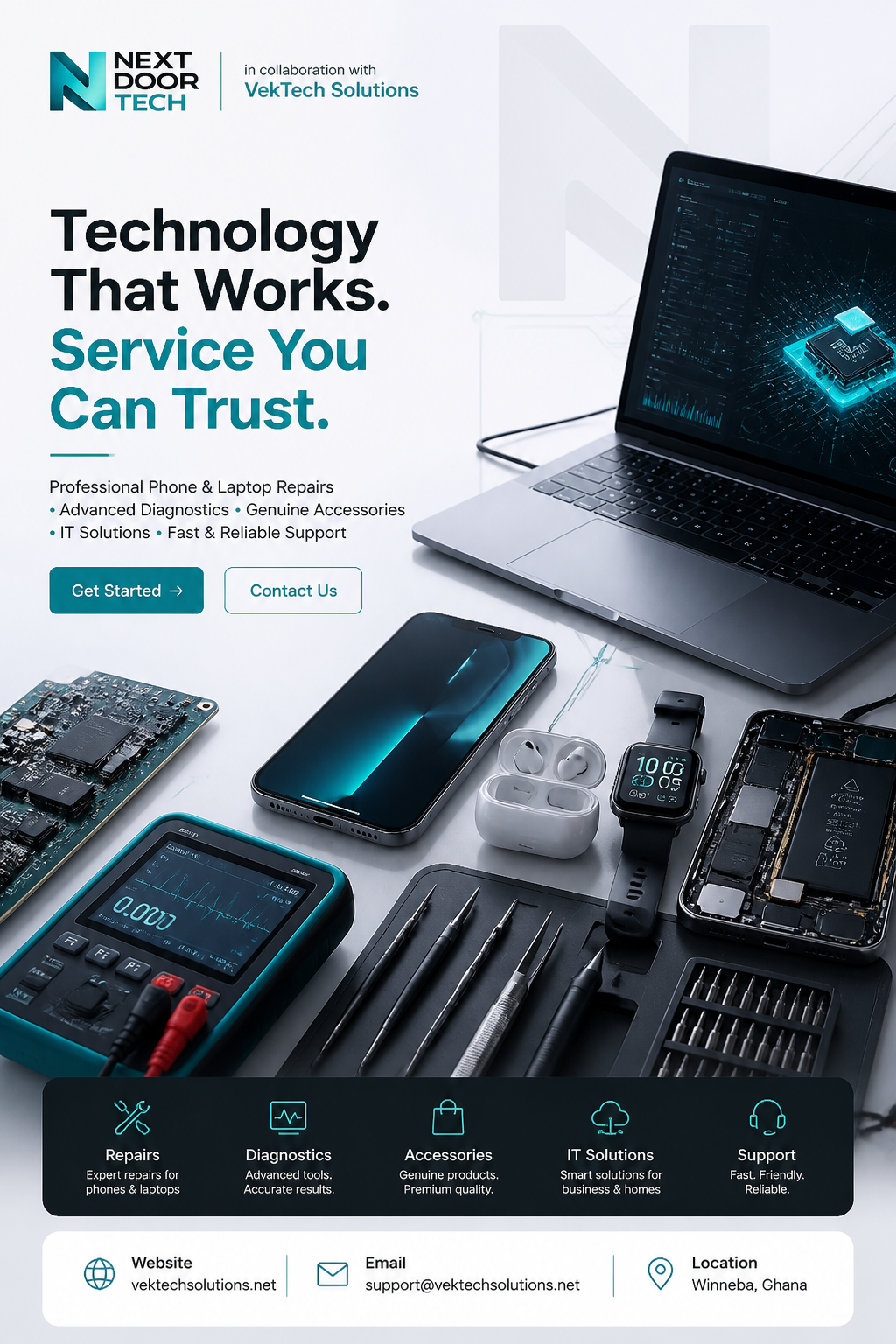 Futuristic Tech Workspace Hero Banner for VekTech Solutions