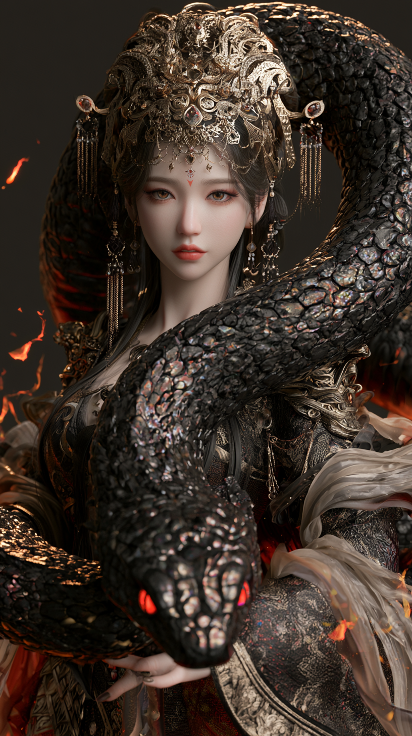 Sovereign Goddess and the Mythical Obsidian Serpent - alternate