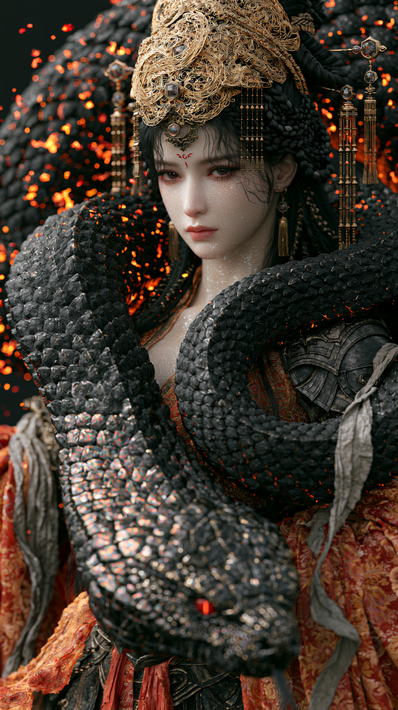 Sovereign Goddess and the Mythical Obsidian Serpent - alternate