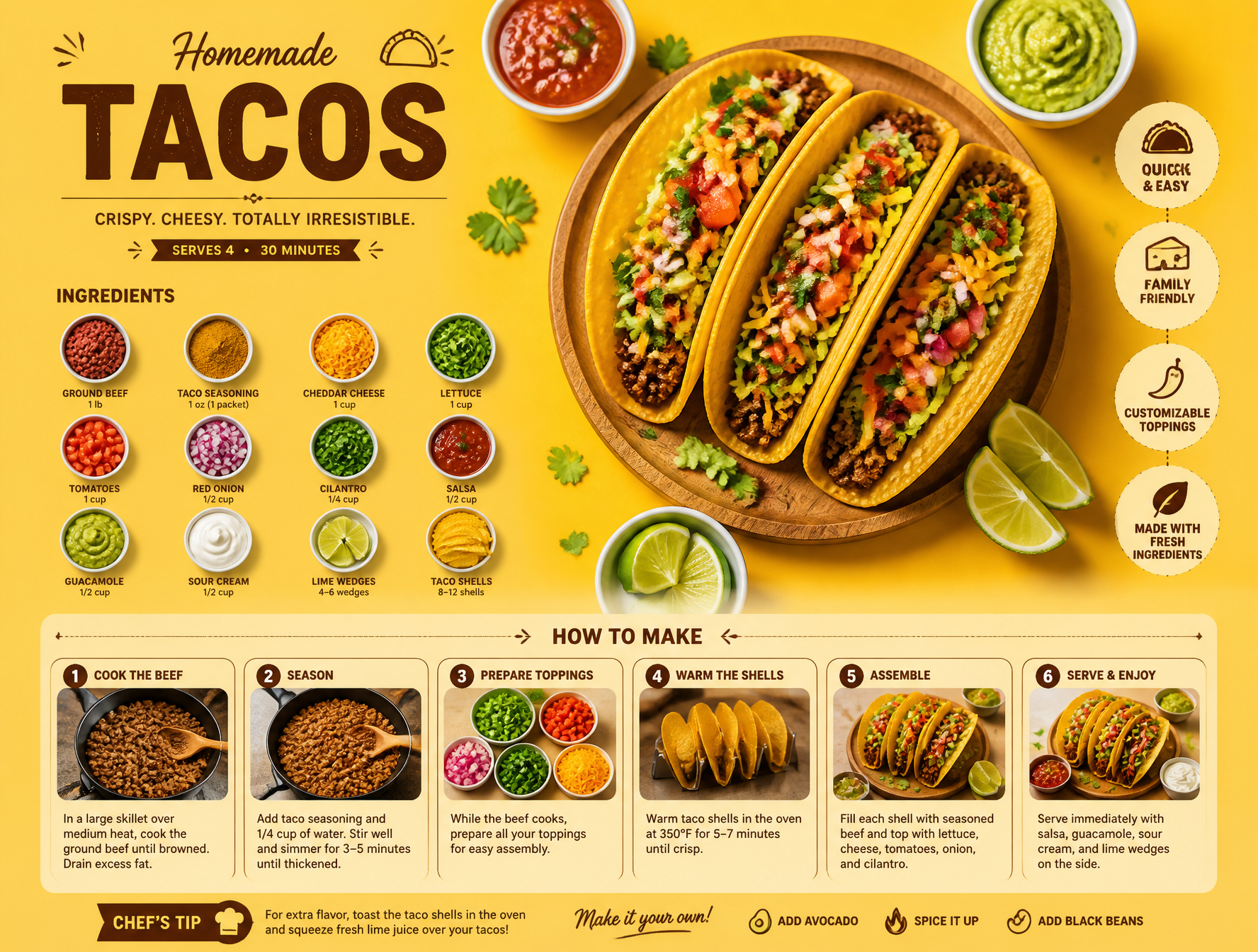 Gourmet Homemade Tacos Recipe Infographic Poster