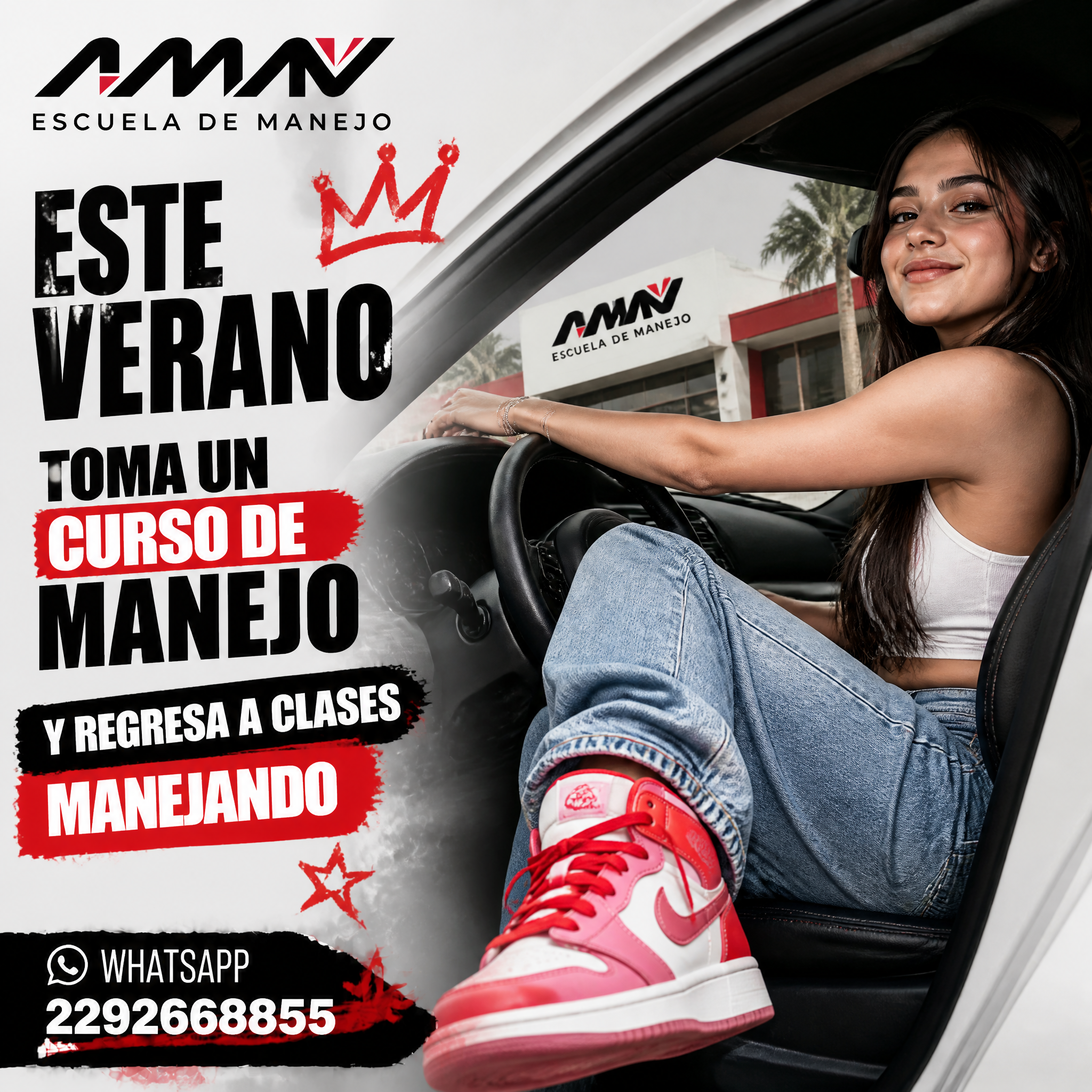 Confident Latina Teen Driving to School