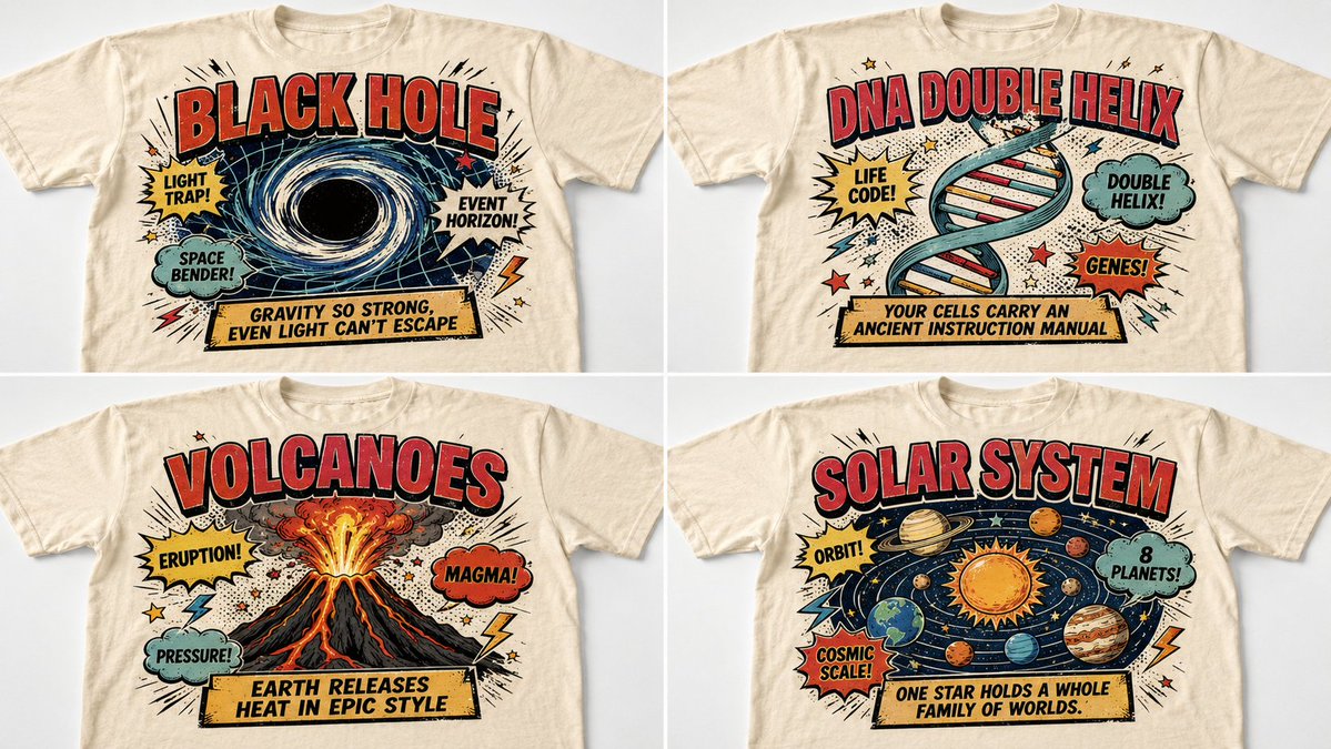 Retro Science Comic T-Shirt Flat-Lay Mockup