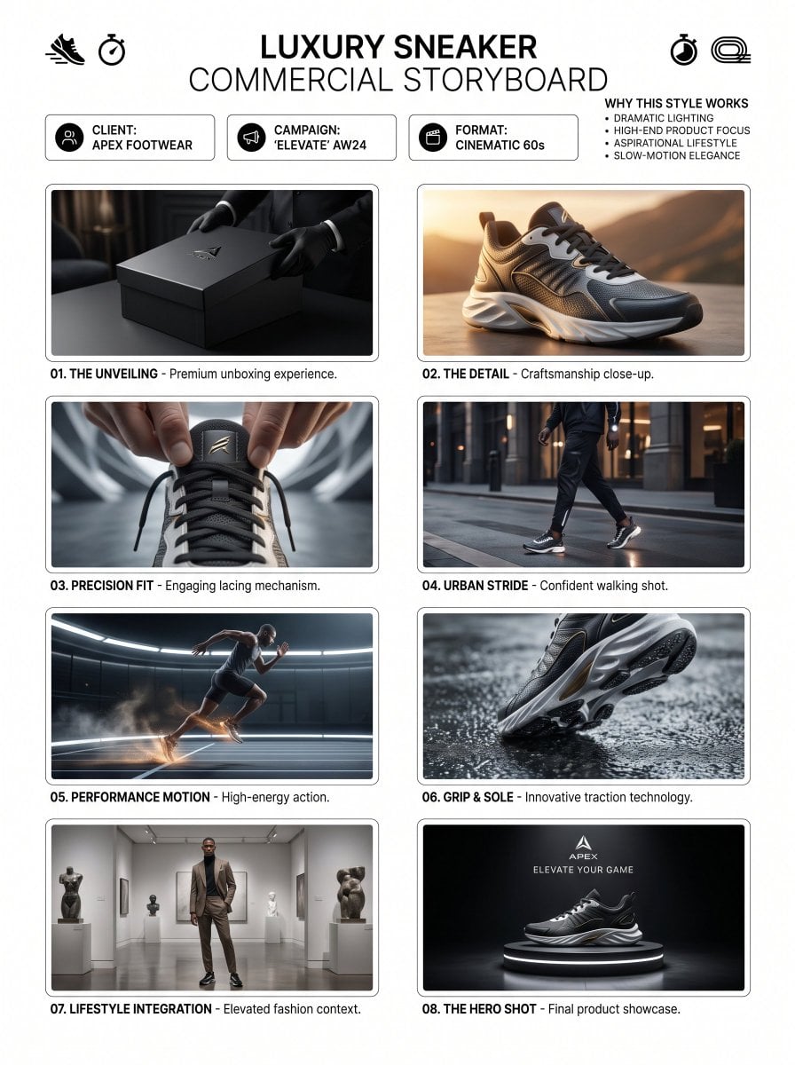 Premium Footwear Commercial Storyboard Template
