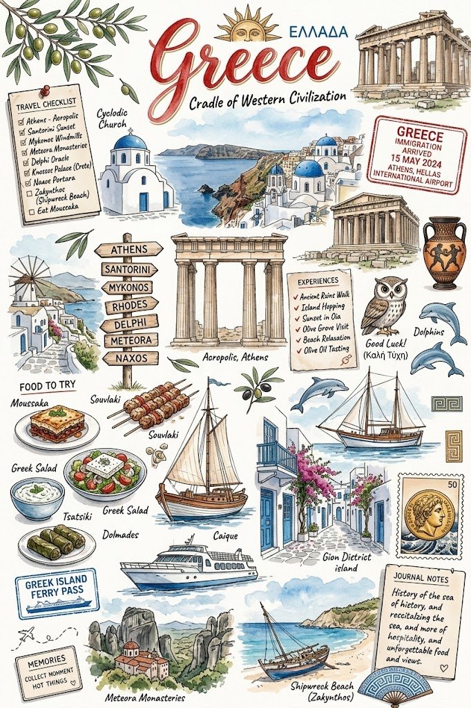 Vintage Explorer's Watercolor Travel Collage