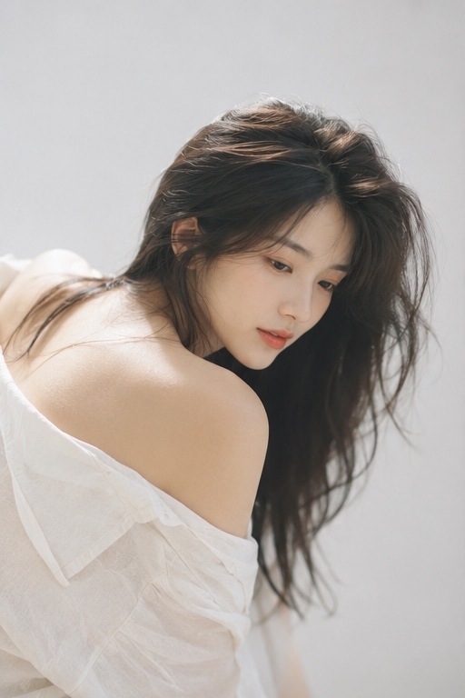 Serene East Asian Beauty in White Lace