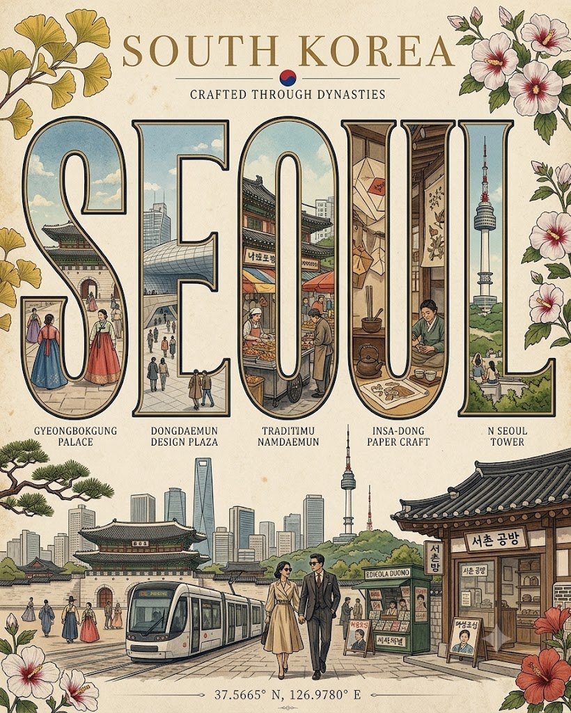 Vintage South Korea Dynastic Travel Illustration