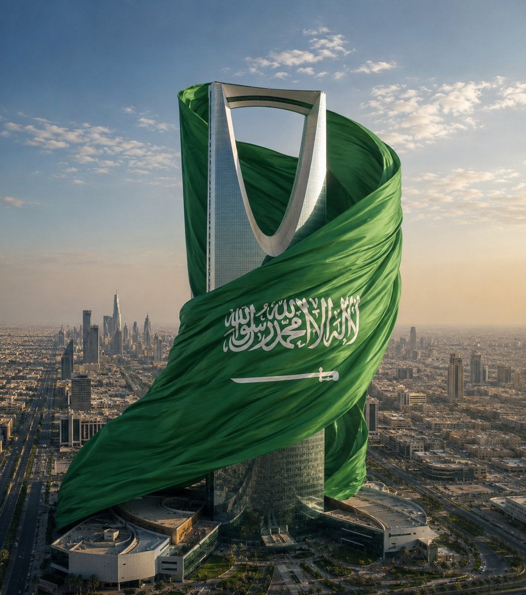 Majestic Saudi Flag Wrapping National Landmark