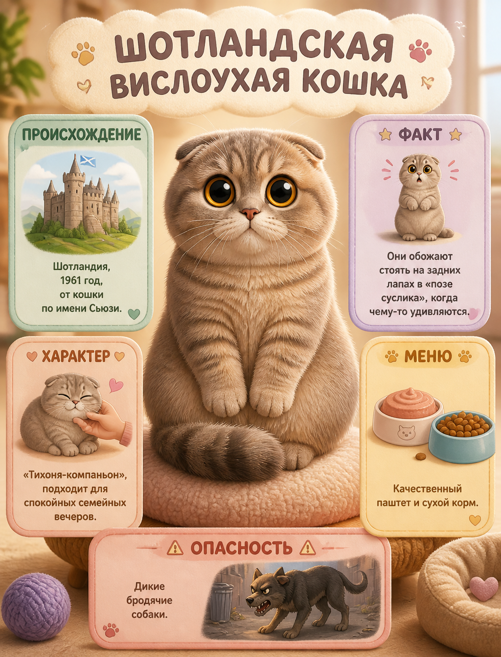 Pixar-Style Scottish Fold Cat Infographic