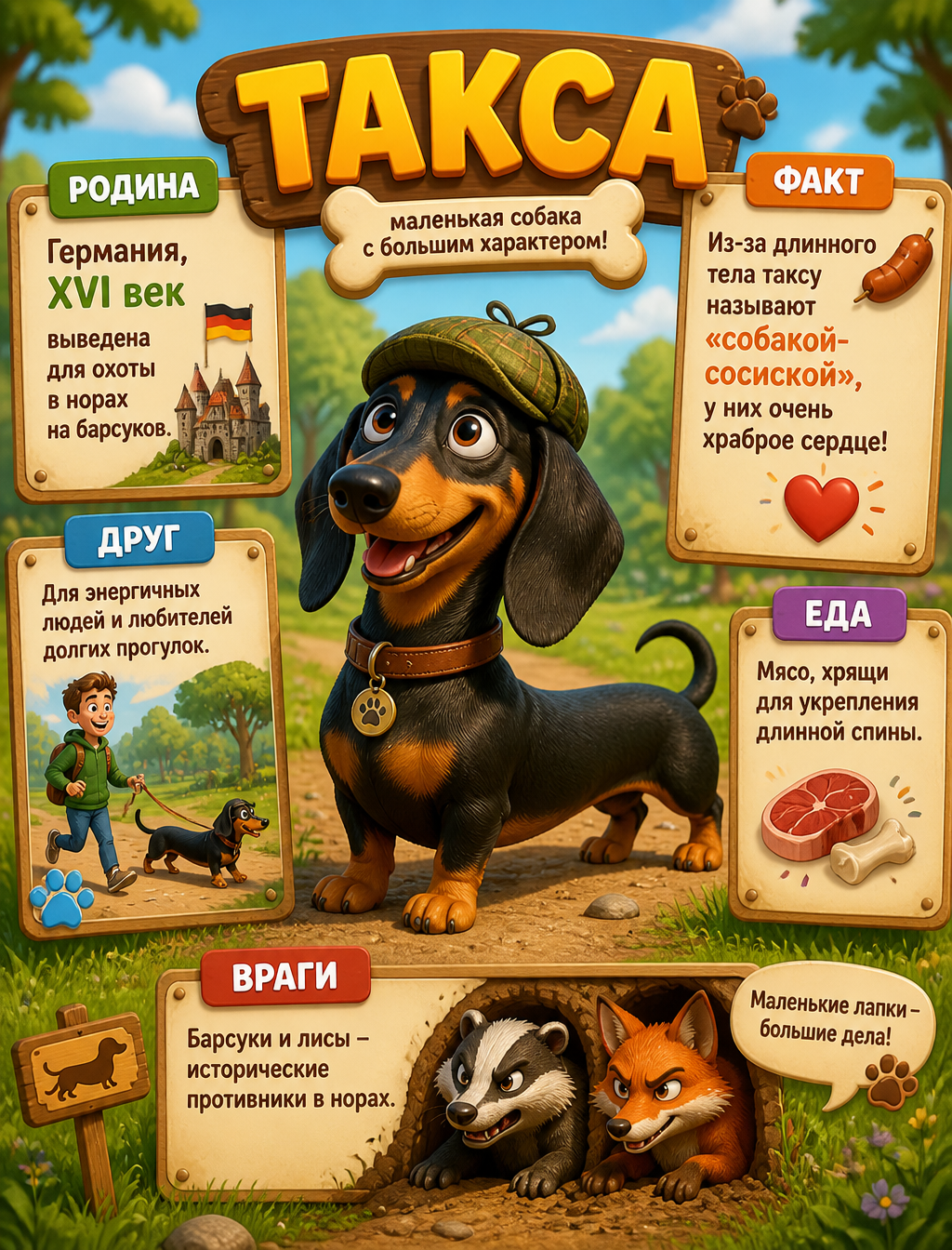 3D Pixar Style Dachshund Educational Infographic