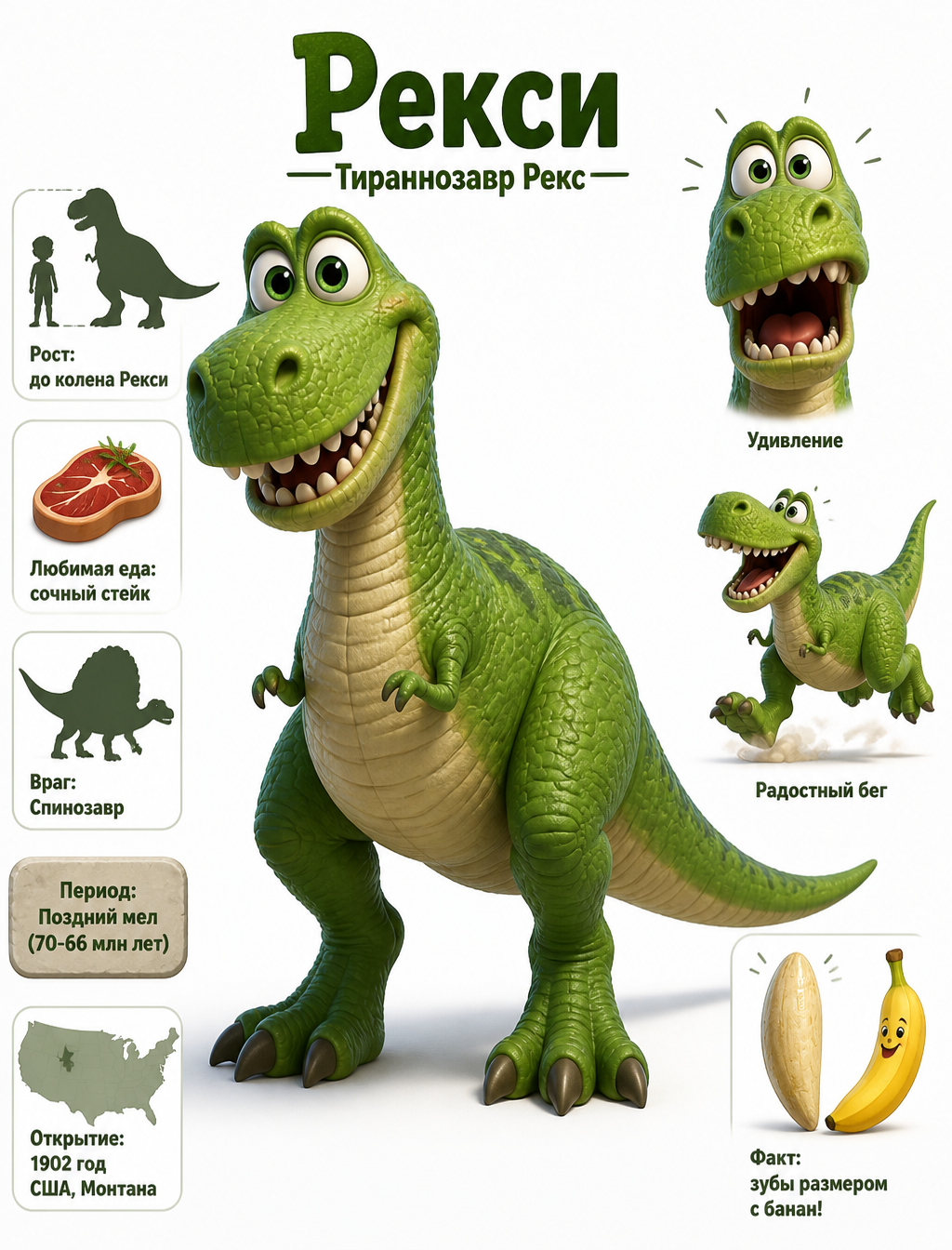 Rexy the Friendly T-Rex Character Concept Sheet