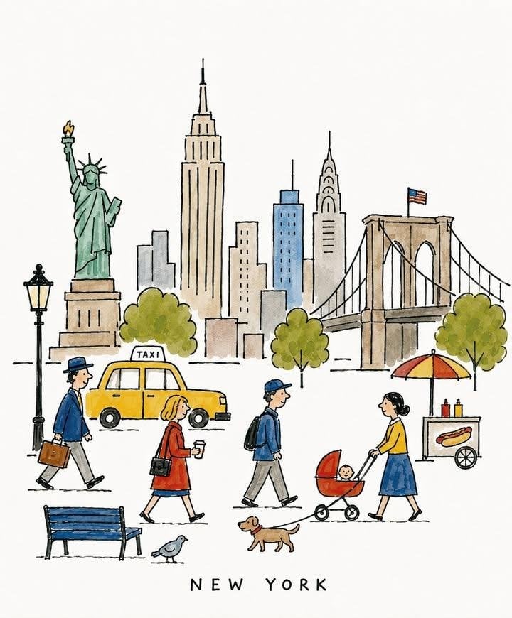 Vintage Amateur Sketch of New York City