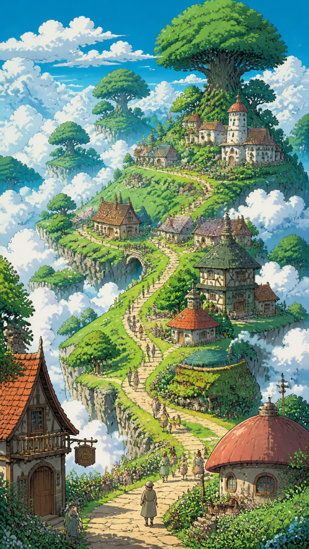 Ghibli Style Floating Cloud Village