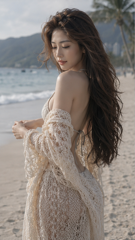 East Asian Woman in Tropical Urban Resort Wear - alternate